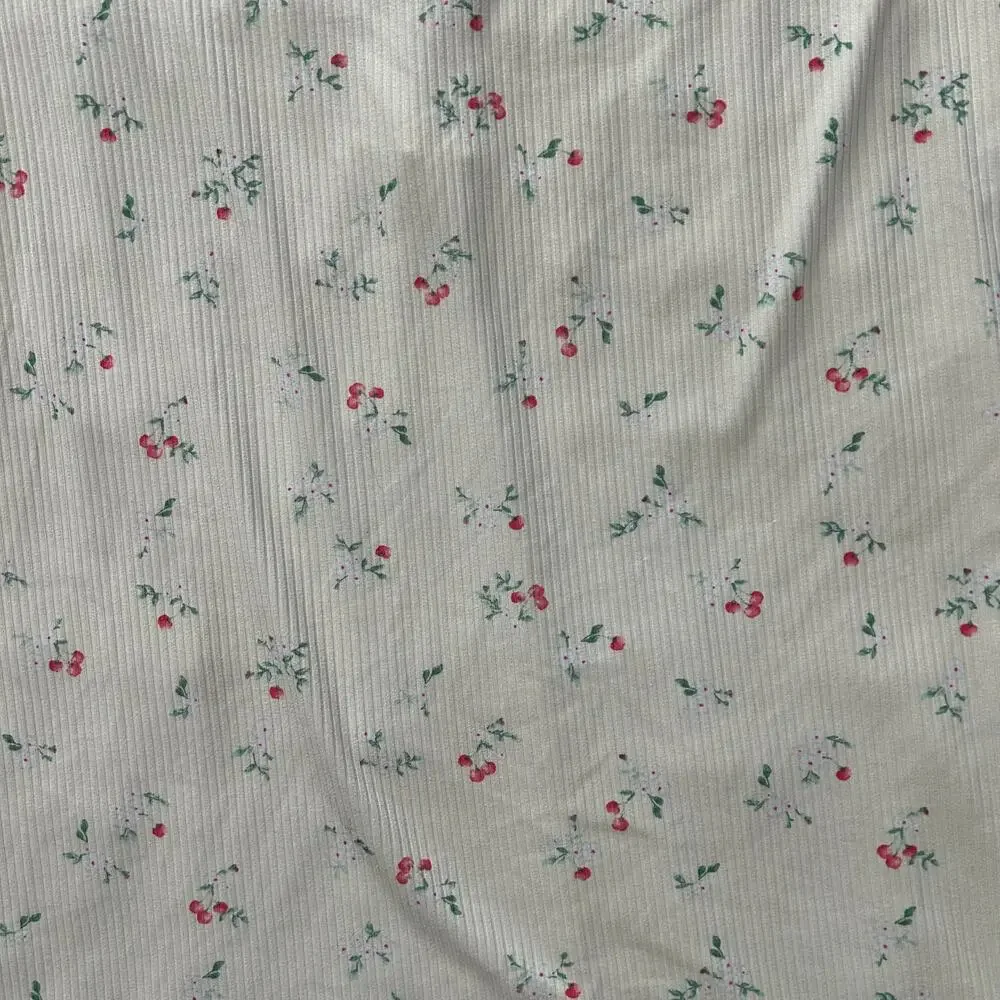 Laura Ashley Floral Ribbed Nightgown Cream Cherry Print Henley Sleep Shirt L